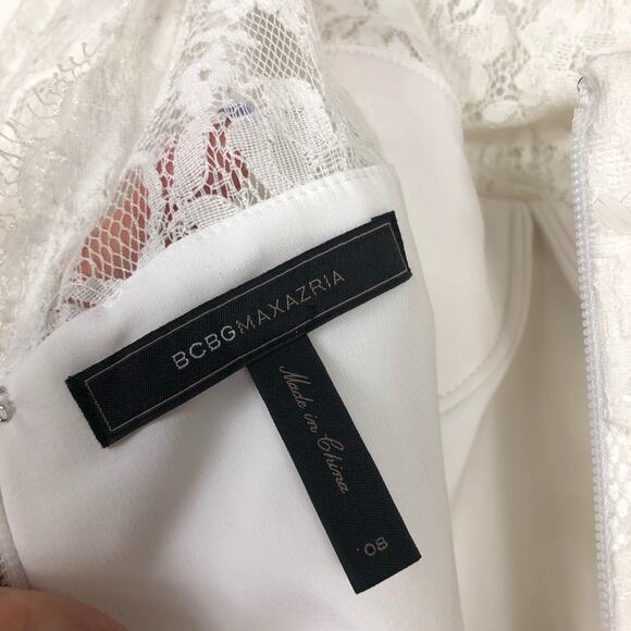 BCBGMAXAZRIA Arlena Mini Dress Size 8 One Shoulder White Lace Cocktail Bridal - Picture 4 of 13